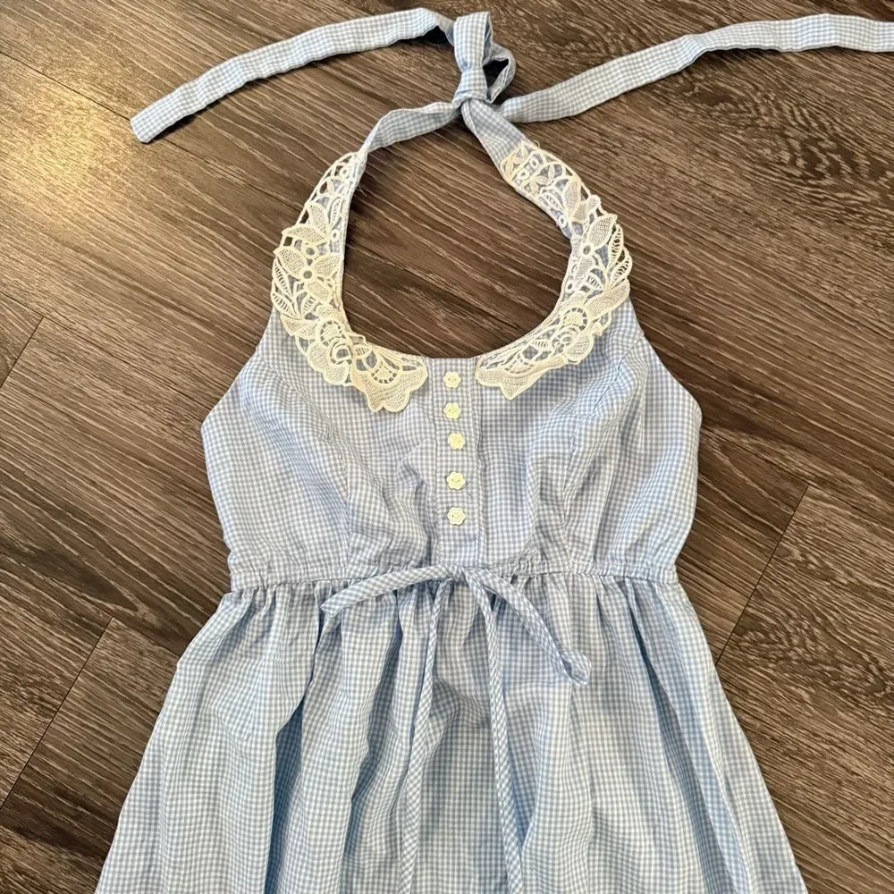 Vintage Jody T of California Blue White Gingham Halter Dress